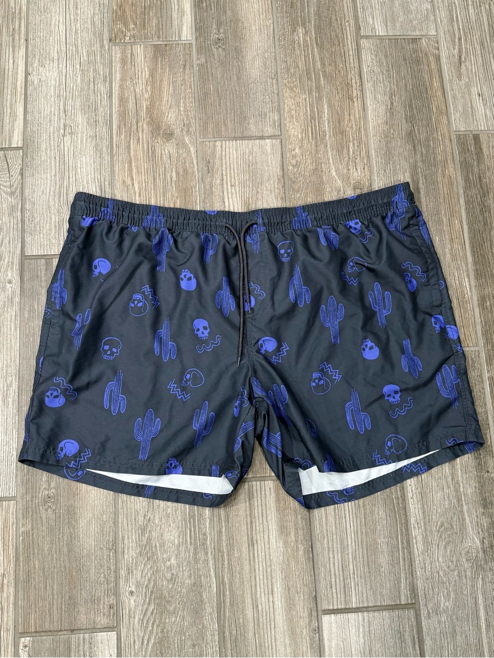 No Boundaries Men's Swim Trunks Charcoal Gray Purple Skull Cactus Pattern 3XL